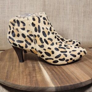 Soft Surroundings Leopard Print Leather Heeled Ankle Booties Women's Size 7 M‎